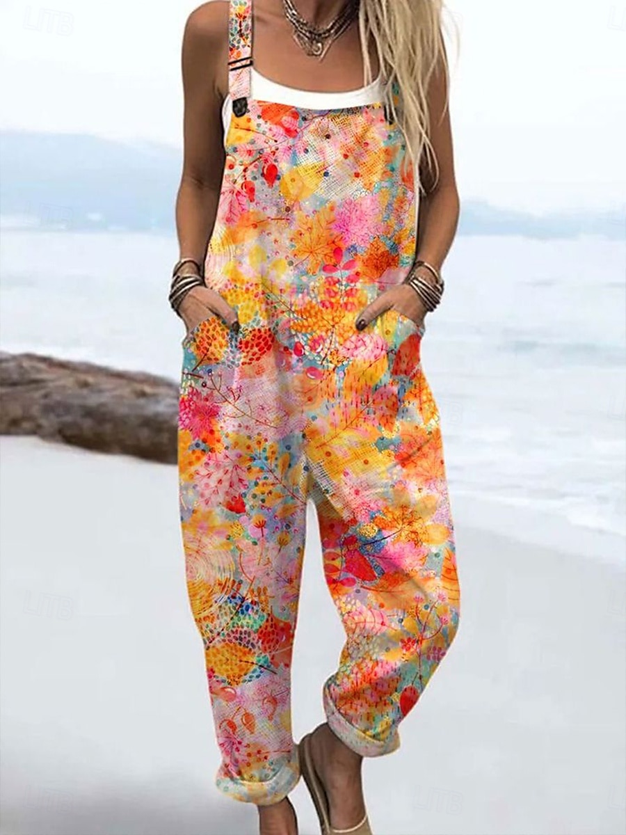 Dam Jumpsuits Aktiv Blommig Ärmlös Snörning Semester Dagligen Lös passning Gul Rubinrött Blå Sommar 2025 - $34.99 –P2