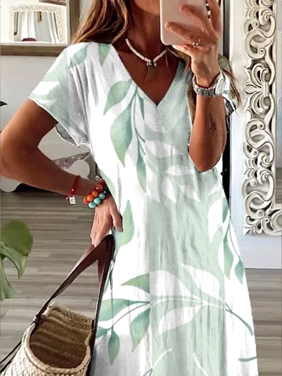 Femmes Robe maxi Robe Décontractée Robe d'Été Robe trapèze Élégant Vacances Occasionnel Fête Plage Coupe régulière A Ombre Fleuri Graphique Manche Courte Col en V Vert Claire Bleu Ciel Été Printemps de 2025 ? $28.99 –P3