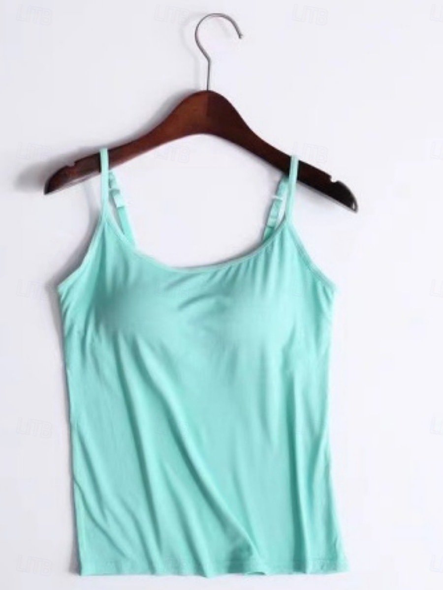 Dam Camisole linne Ensfärgat Dagligen Grundläggande Ledigt Ärmlös Axelband Vanliga toppar Dagligen Öppen rygg Svart Purpur Grön Beige Sommar 2025 - $11.49 –P8