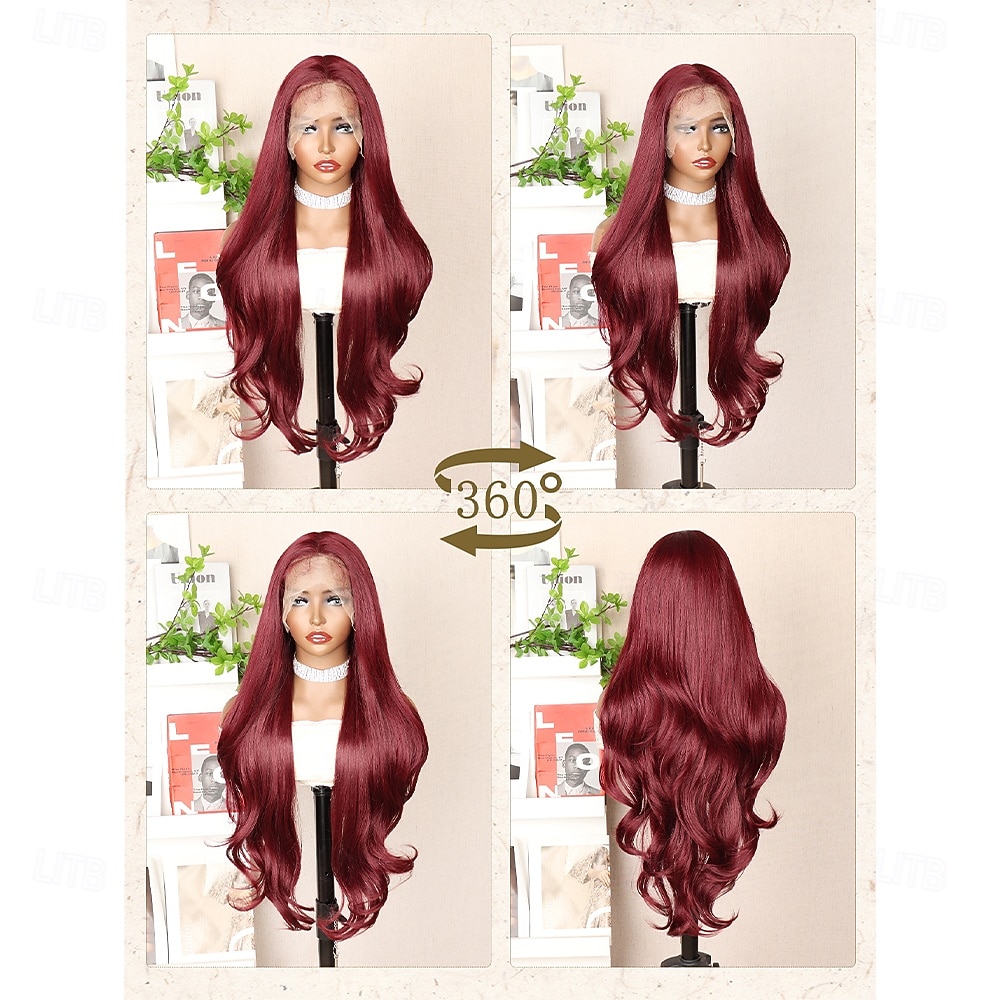 Synthetic Lace Wig Body Wave Style 30 inch Burgundy Middle Part 13x6 Lace Front Wig Women's Wig Wine Red 2026 - $81.99 –P9