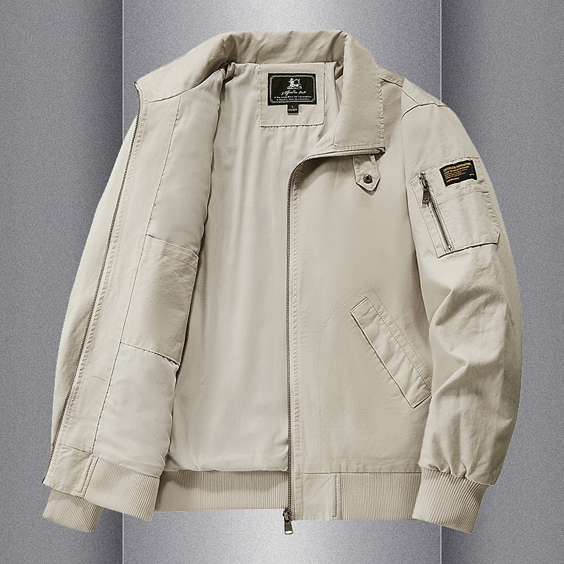 100% Baumwolle Herren Bomberjacke Taktische Jacke Motorradjacke Outdoor Casual Weich Mehrere Taschen Frühling &Herbst Uni Nationalflagge lässig bequem Stehkragen schwarz weiß khaki grün 2025 - $70.99 –P7