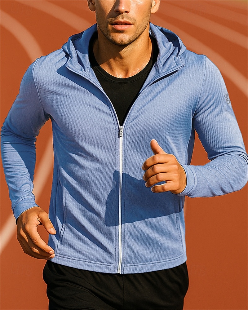 Herre Joggejakke Utejakke Full glidelås Langermet Ytterklær Atletisk Sommer Vår Ensfarget Solbeskyttelse Hurtigtørkende Lettvekt UV-kjøling Tennis Golf Løp Sports Sportsklær Navyblå Lyseblå 2026 - $30.99 –P4