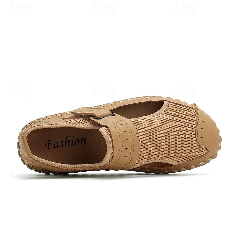 Men's Breathable Mesh Leather Sandals – Casual Hook and Loop Outdoor Fisherman Shoes for Summer Walking and Beach Travel 2025 - $46.99 –P5