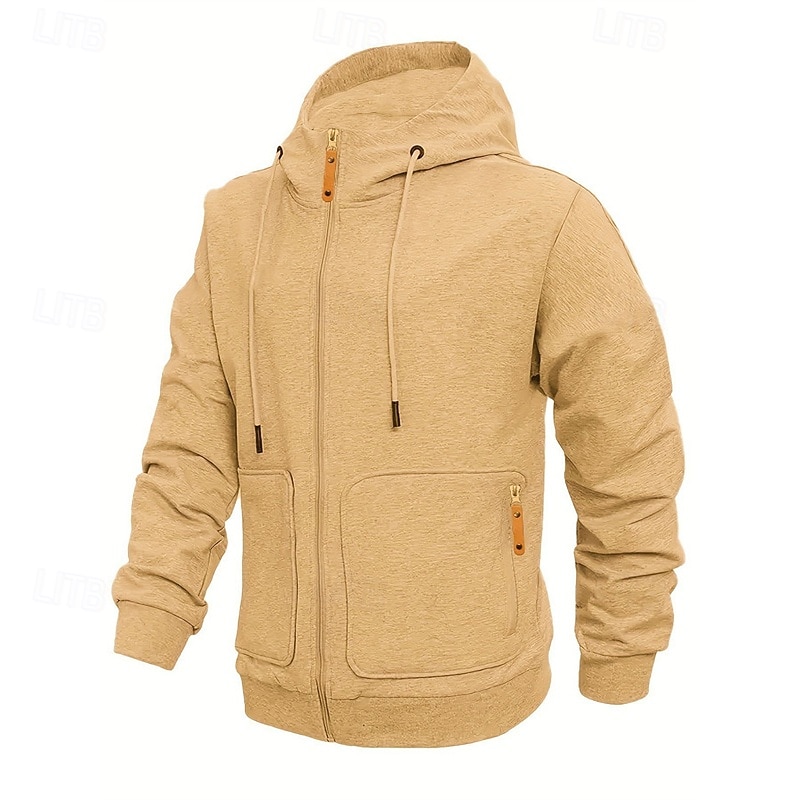 Pánské Kapuce Mikina s kapucí na zip Černá Fialová Námořnická modř Khaki Světle šedá Kapuce Bez vzoru Kapsy Sporty a outdoor Denní Dovolená Polyester Šik ven Základní Na běžné nošení Jaro Podzim 2026 - $28.99 –P10