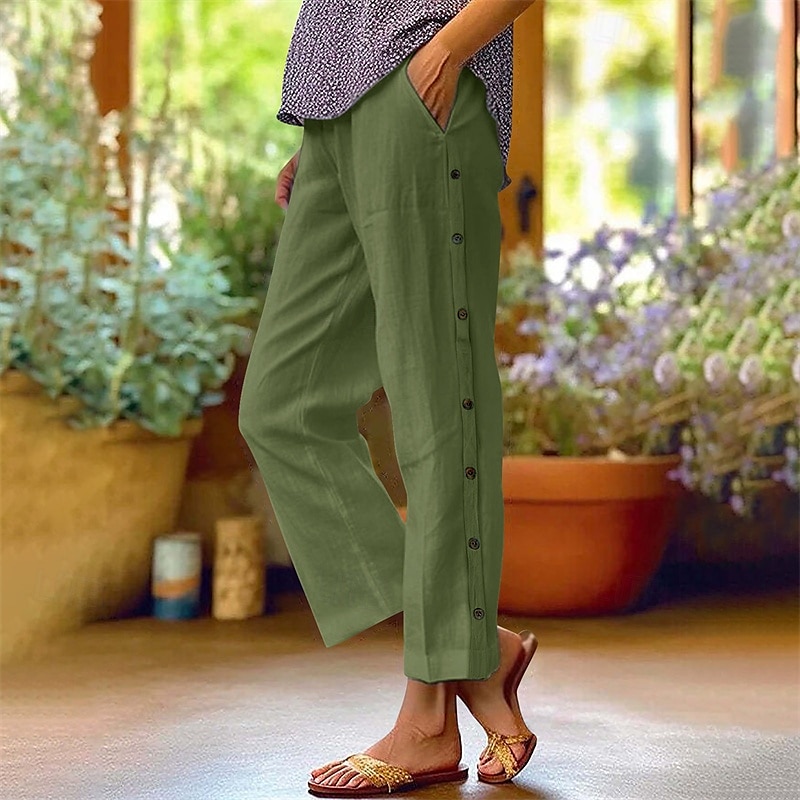 Damen Hose aus Baumwollleinen Abgeschnittene Hose Mode Lässig Knöchellang Mittlere Taille Einfach Elastischer Bund Atmungsaktiv Bequem Straße Alltagskleidung Ausgehen Schwarz Weiß Marineblau 2025 - $25.99 –P9