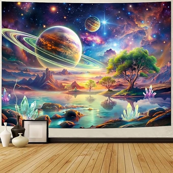 Zwartlicht wandtapijt glow in het donker glow party UV-reactieve sterrenstelsel trippy mistige paddenstoel natuur landschap hangend wandtapijt muurkunst voor woonkamer slaapkamer 2025 - $15.99 –P5