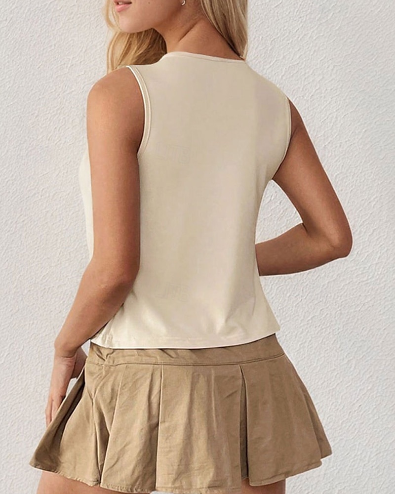 Dame Bluse عادي Moderne Fritid Ermeløs Crew-hals Vanlige topper Daglig Ferie Utskjæring Aprikos Sommer 2025 - $18.49 –P7