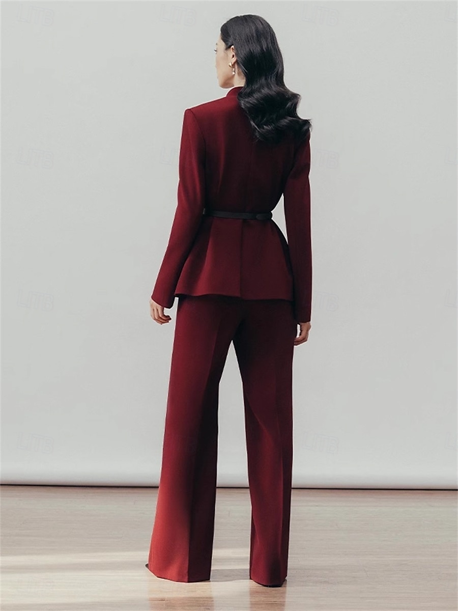 Tvådelad Byxdress Brudens Mor Kragefri Plisserad Blazer Set V-Nacke Långa Ärmar Golvlängd Byxor 2025 - $169.99 –P3