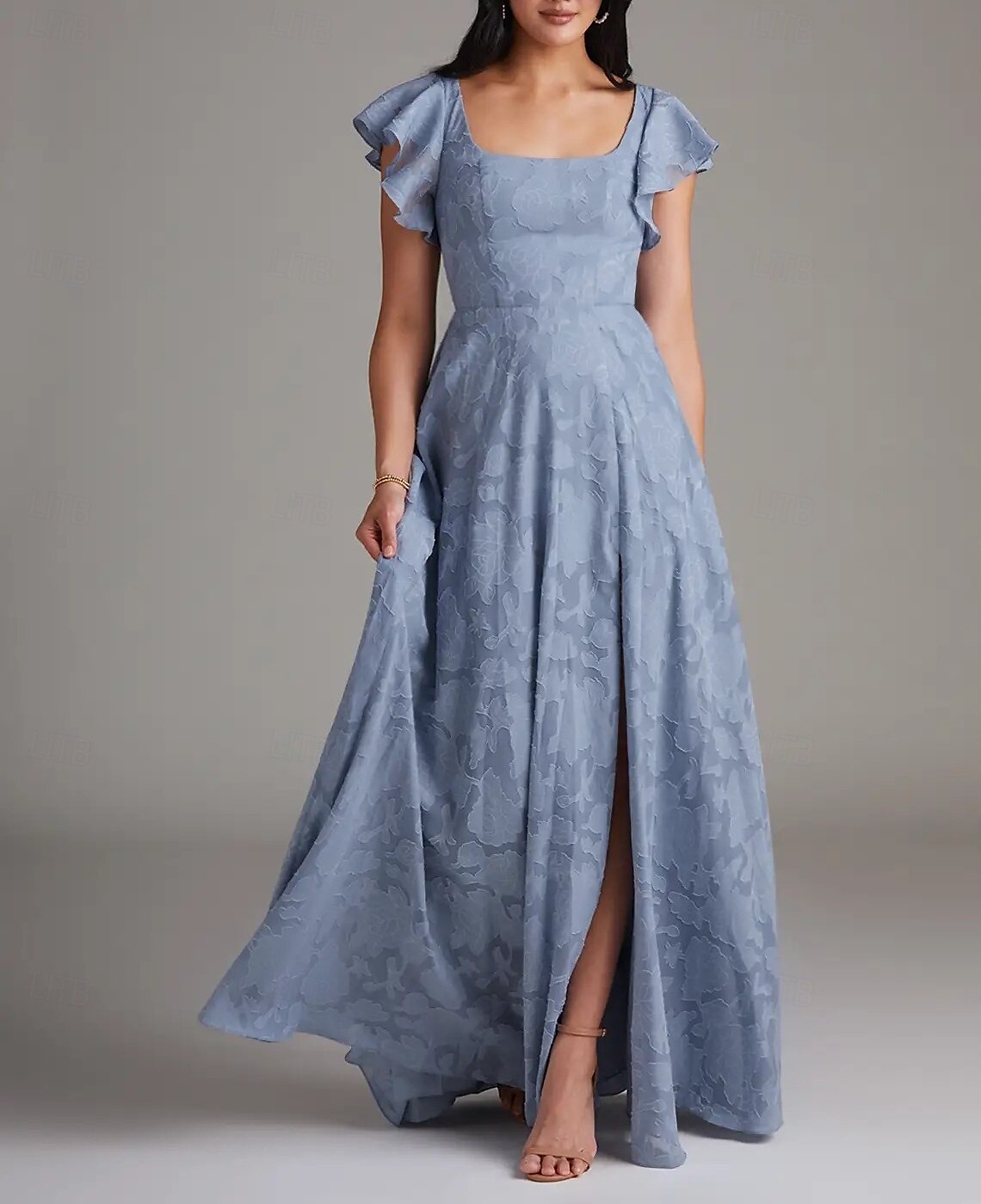 A-linje Bridesmaid Klänning Scoophals Ärmlös Elegant Golvlängd Chiffon med Volanger  Delad Framsida 2025 - $156.99 –P1