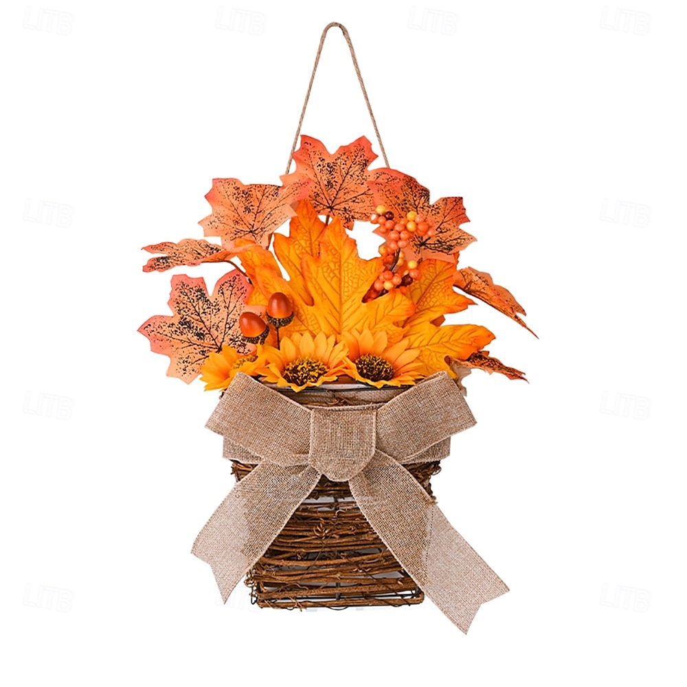 Guirlanda de outono para porta da frente, colheita de ação de graças, decoração interna e externa, cesta de videira natural com folhas de outono e laço, porta rústica e decoração de parede de 2025 por $18.99 –P6