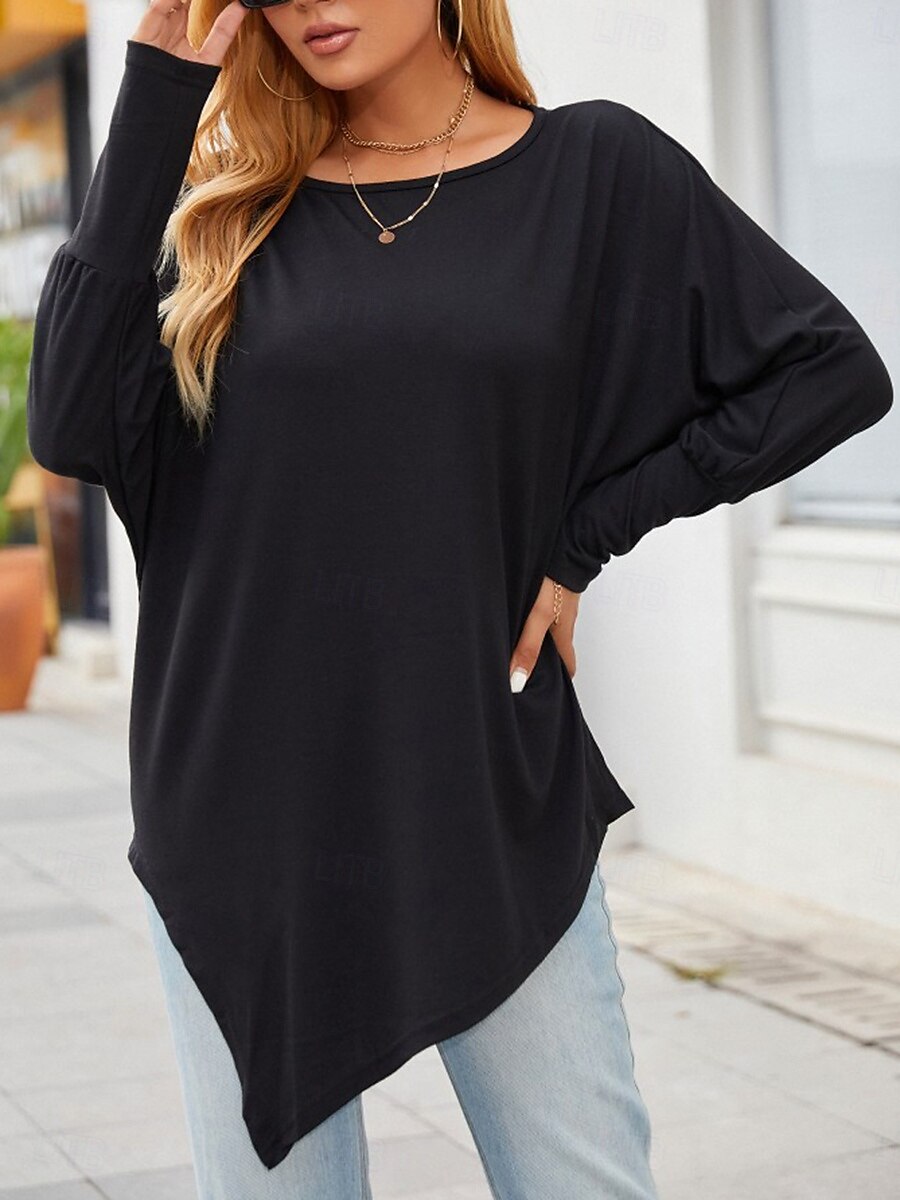 Damen Hemd Mode Lässig Langarm Rundhalsausschnitt Lange Oberteile Täglich Patchwork Schwarz Rote Purpur Grün Grau Frühling Herbst 2025 - $15.99 –P7
