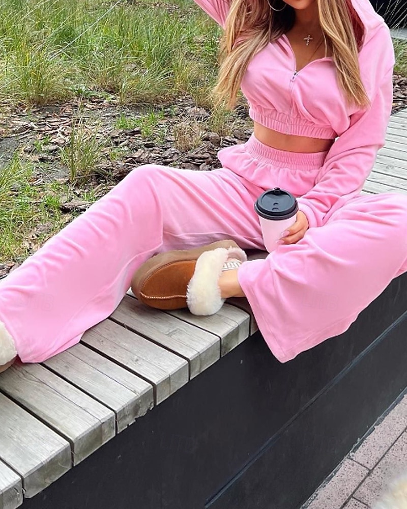 Mulheres Moletom Calças Esportivas Calças de perna larga Cortado Bolso Com Zíper Cor Sólida Conjuntos Outono Preto Branco Academia Roupa Esportiva Corrida Térmico / Quente A Prova de Vento Manga Longa de 2026 por $31.99 –P5