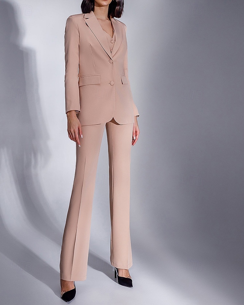 Jumpsuit / Pantsuit 3 Piece Pantsuit Mother of the Bride Tailored Jacket Blazer Elegant Vintage Simple Lapel Floor Length Crepe Stretch Fabric Long Sleeve with Buttons 2025 - $165.99 –P5