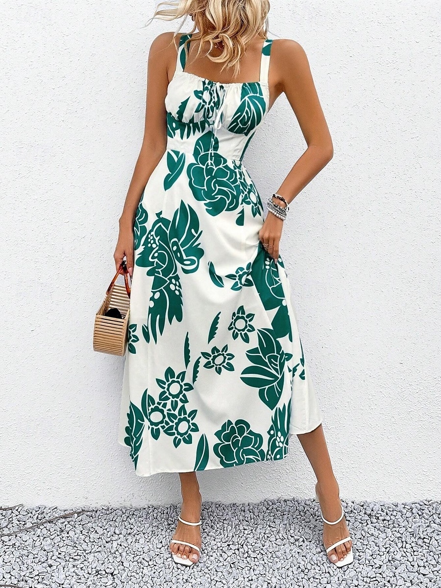 Női Maxiruha A vonalú ruha Slip ruha Szabadság Alkalmi Boho Szabadtéri Alkalmi Normál Virágos Ujjatlan Spagettipánt Sötétkék Medence Lóhere Nyár Tavasz 2025 - $34.99 –P10