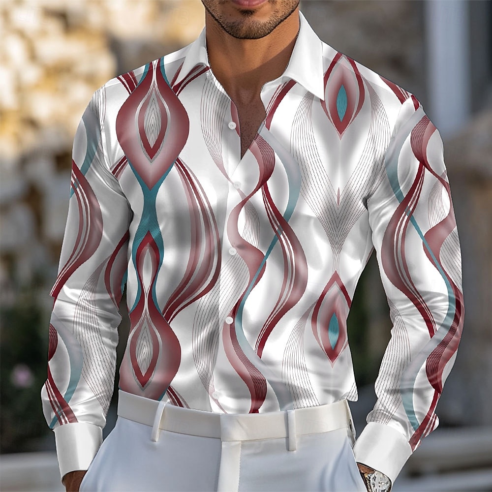 Voor heren Geometrisch Verloop Golven Satijnen overhemd Overhemd Overhemd met knopen Lange mouw Mode-casual Vakantie Feestdagen Zomer Lente Herfst Strijkijzer Overhemden met kraag 3D-afdrukken Wijn 2025 - $27.99 –P3