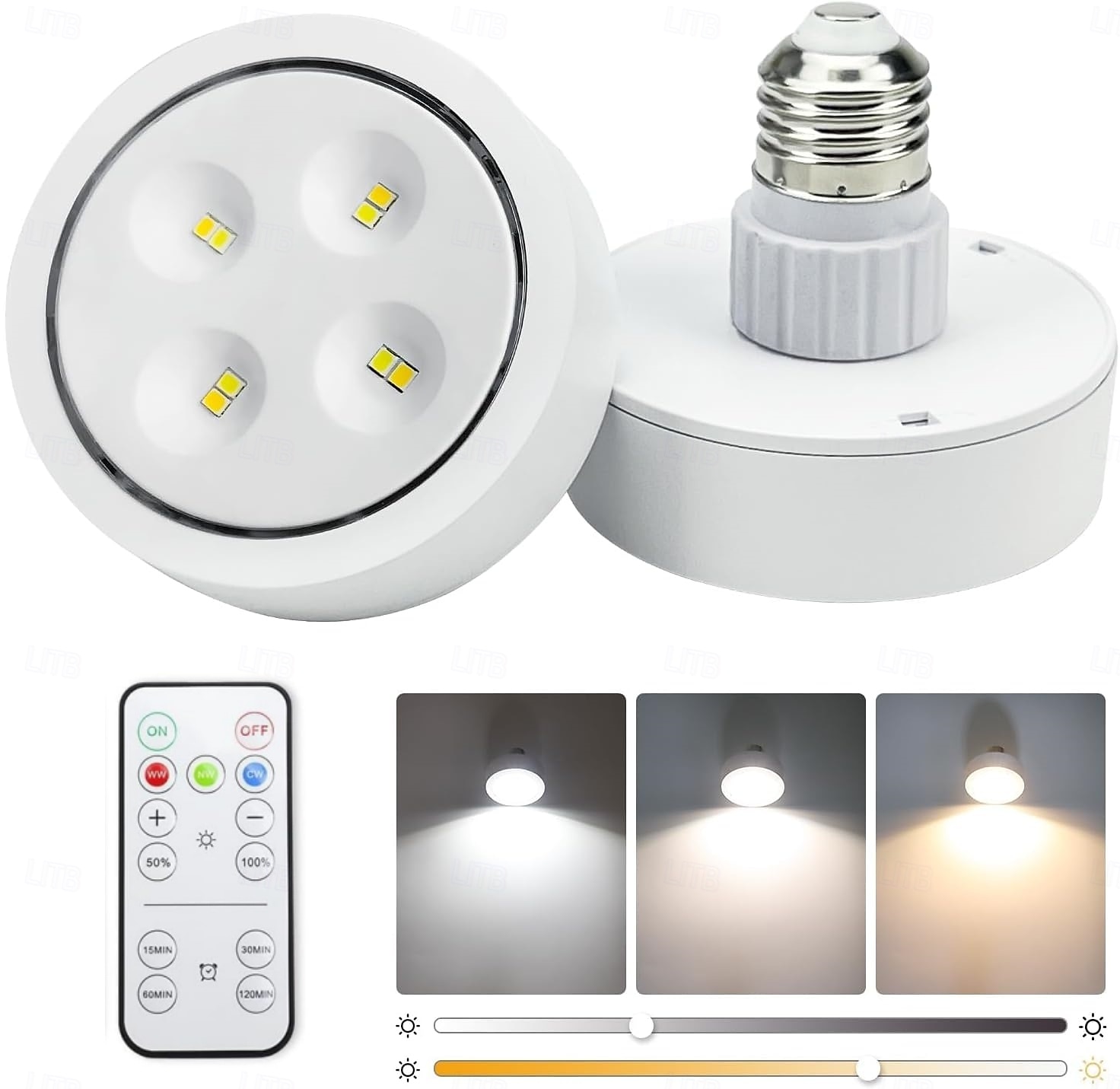 Battery Operated Light Bulbs Sets of 2 LED Puck Lights with Remote Control AA Battery Bulb Dimmable E26 Screw in Type for Non Electric Pendant Light and Wall Sconce 2025 - $14.49 –P1