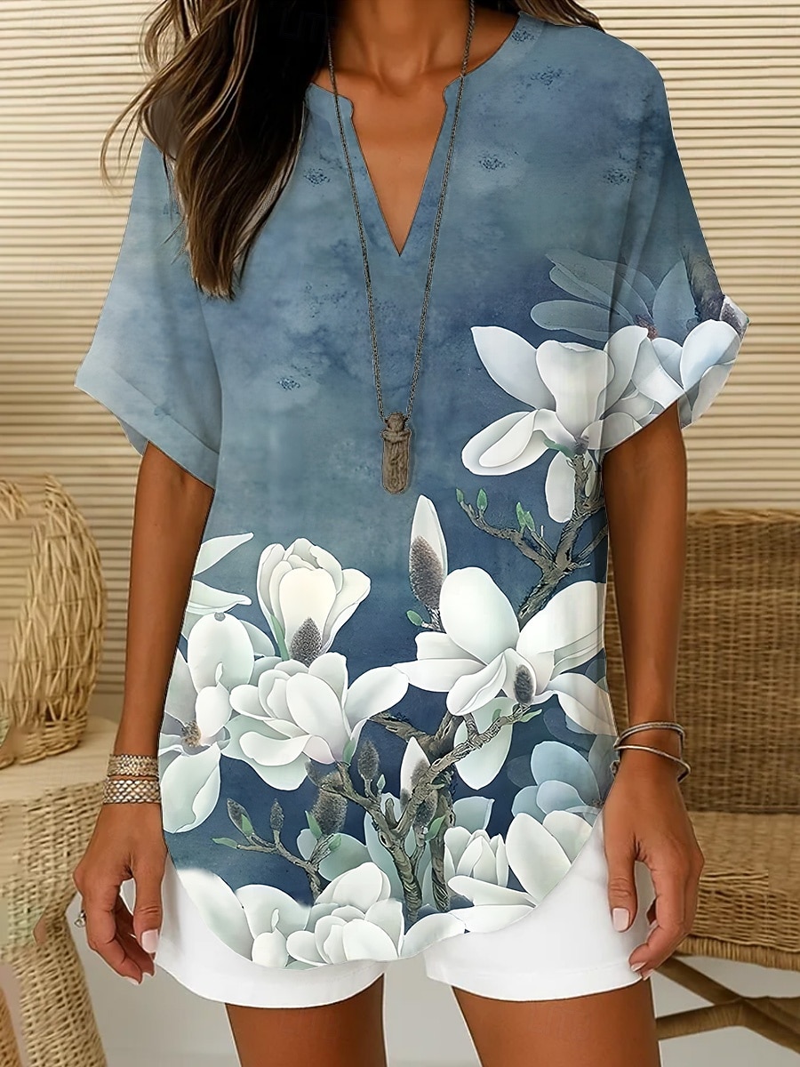 Women's Boho Shirt Floral Graphic Elegant Bohemia Vintage Sleeveless Short Sleeve Regular Tops Daily Holiday Beach Wear Black White Pink Blue Khaki Summer Spring 2025 - $24.99 –P6