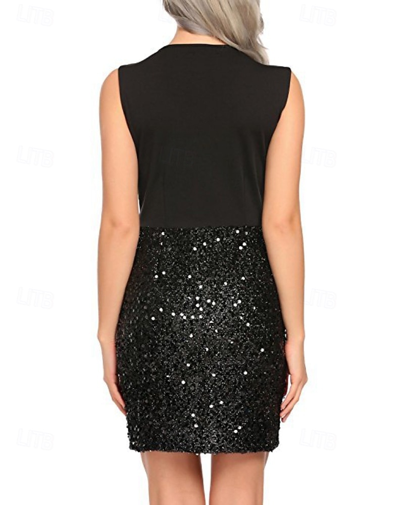 Dámské Mini šaty Flitrové šaty Šaty na párty Bodycon Módní Moderní Párty Koktejlový večírek Rande Běžný Barevné bloky Bez rukávů Do V Stříbrná Černá Zlatá Léto 2025 - $25.99 –P5