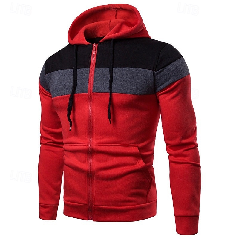 Pánské Kapuce Mikina s kapucí na zip Černá Žlutá Rubínově červená Vodní modrá Tmavě šedá Kapuce Barevné bloky Slátanina Sporty a outdoor Denní Dovolená Polyester Šik ven Základní Na běžné nošení Jaro 2026 - $24.99 –P1