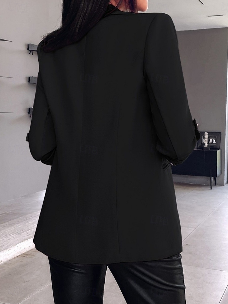 Women's Blazer Breathable Comfortable Pocket Casual Plain Office Street Casual Daily Wear Open Front Regular Turndown Regular Fit Long Sleeve Outerwear Black White Pink Summer 2025 - $23.99 –P3