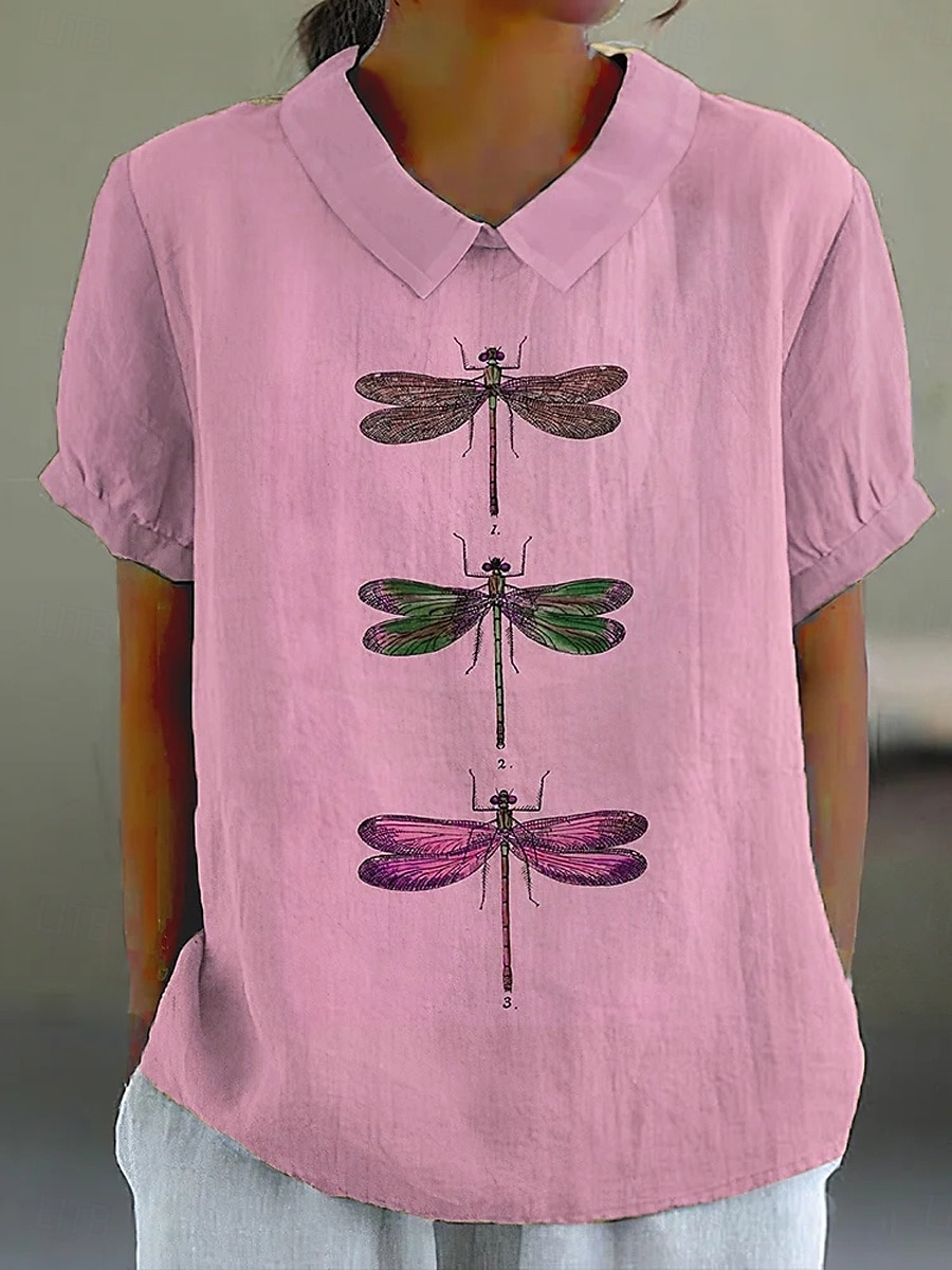 Dame Bluse Grafisk Dyr Elegant Daglig Stilfull Kortermet Skjortekrage Vanlige topper Arbeid Daglig Ferie Trykt mønster Rosa Blå Grønn Kakifarget Sommer Vår 2025 - $23.99 –P4
