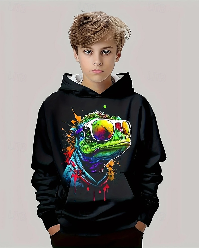 Gutt 3D Dinosaur Hattetrøje Langermet Vår Høst Mote Gatemote Barn 4-12 år Med hette utendørs Avslappet Daglig Normal 2025 - $18.99 –P1