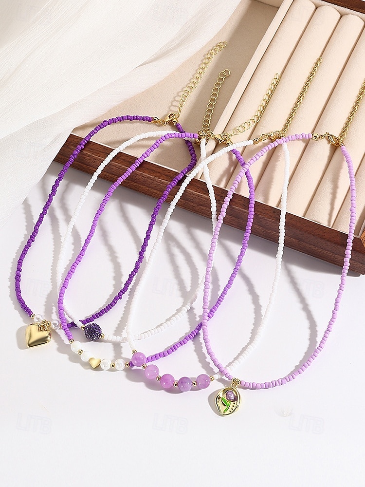 Women's Colorful Beaded Layered Necklace Set – Boho Evil Eye, Pearl, and Charm Accents – Adjustable Summer Jewelry for Teens and Young Women – Ideal for Beach, Festivals and Casual Wear 2025 - $14.99 –P7