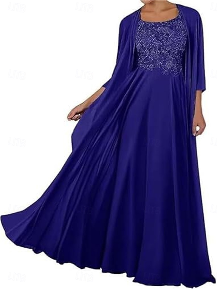 Zweiteilig Kleid-Sets Brautmutterkleid Elegant Einfach Quadrathals Bodenlang Chiffon Ärmellos mit Einfarbig 2025 2025 - $119.99 –P13