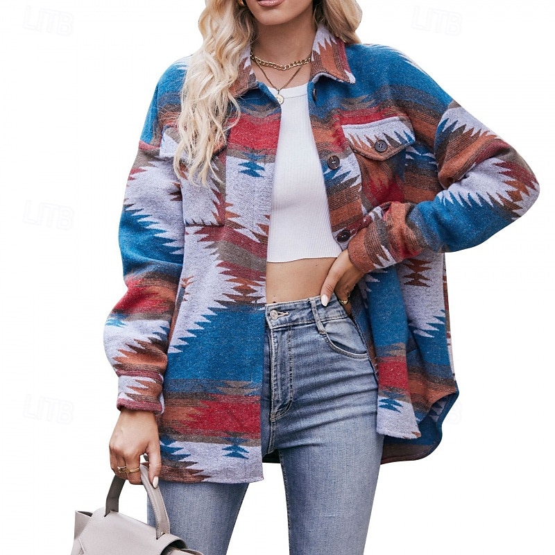 Femmes Chemise Veste Veste Décontractée Chaud Confortable Avec Poches Boutons Mode Extérieur Imprimé Sortir Week-end Simple Boutonnage Régulier Col Rabattu Coupe régulière manche longue Vêtements de 2025 ? $33.99 –P1