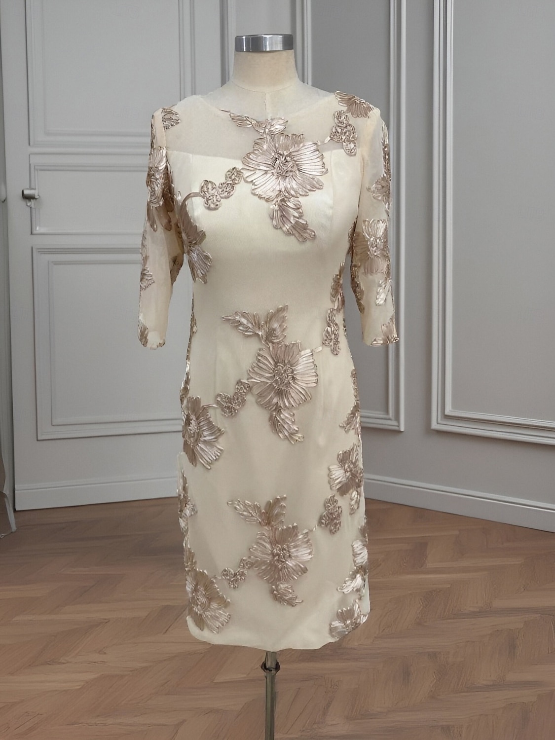 Vestido de mãe da noiva de duas peças, elegante, simples, luxuoso, com decote redondo, comprimento chá, cetim, manga curta, com jaqueta de chiffon 2025 de 2025 por $149.99 –P8