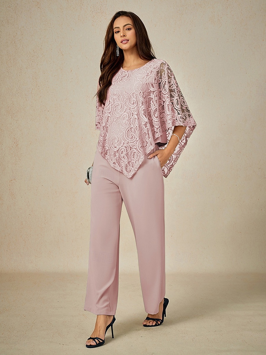 Damen Bluse Elegante Oberteile Einfach Elegant Halbarm Rundhalsausschnitt Normale Oberteile Hochzeitsgast Täglich Spitze Patchwork Geschichtet Erröten Sie Rosa Sommer Frühling 2025 - $49.99 –P5