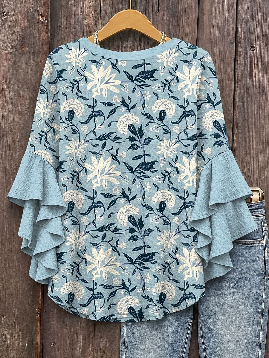 Dame Bluse Blomstret Grafisk Daglig Stilfull Fritid 3/4 ermer V-hals Vanlige topper Daglig Ferie Ferieklær Trykt mønster Rosa Blå Lilla Grønn Sommer Vår 2025 - $29.99 –P2