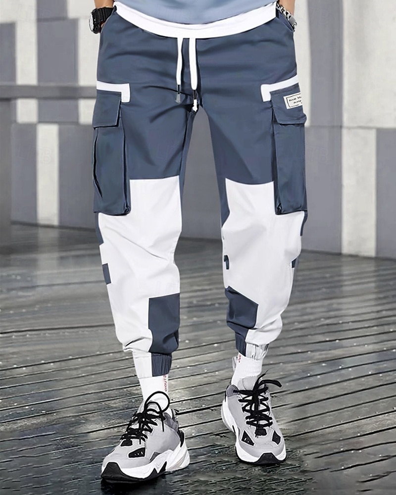 Men's Cargo Pants Trousers Techwear Elastic Waist Drawstring Multi Pocket Color Block Wearable Outdoor Daily Camping & Hiking Fashion Classic Black Blue 2026 - $30.99 –P3