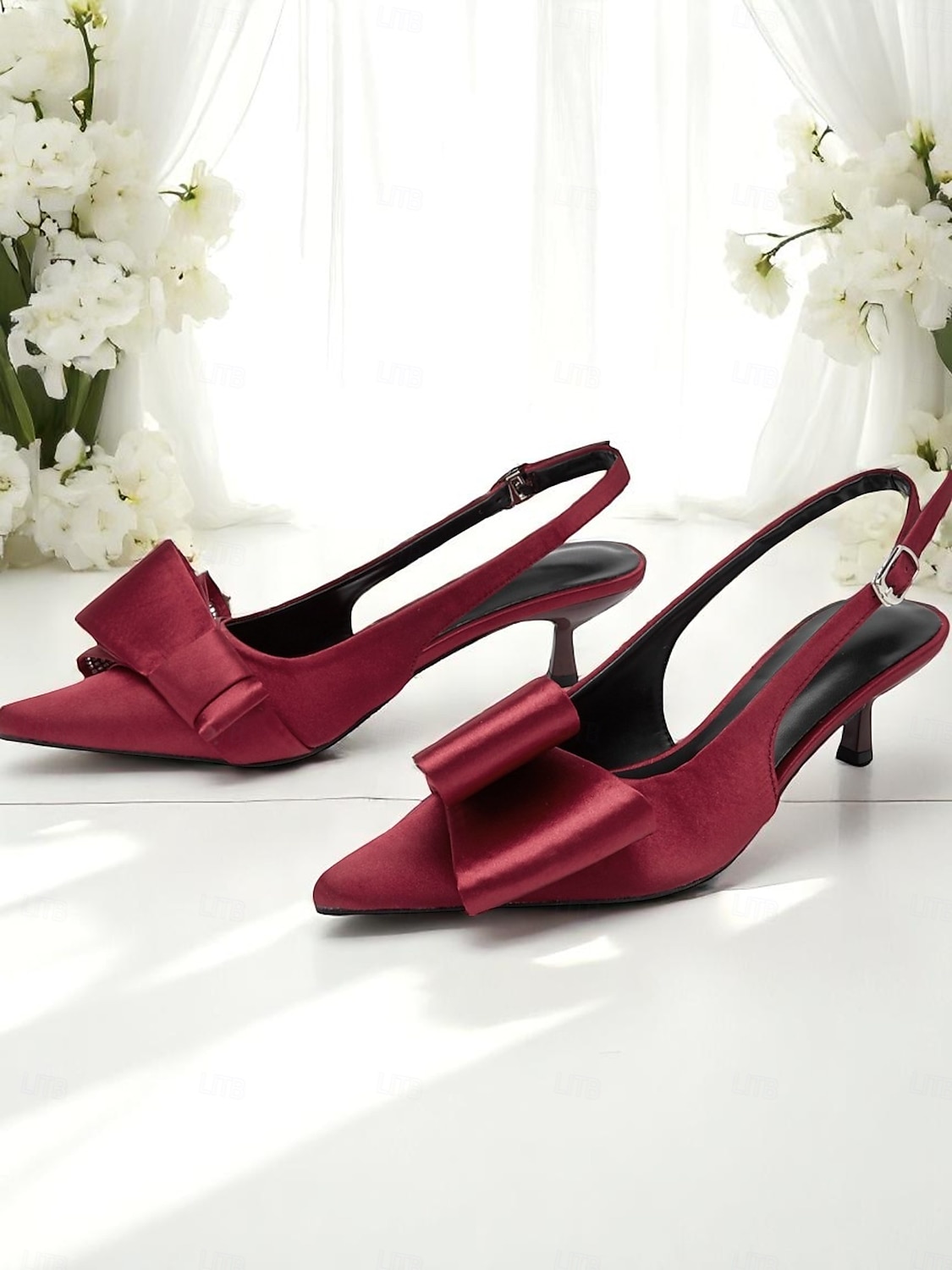 sapatos femininos de salto alto de cetim vermelho, bico fino e laço grande para eventos formais e ocasiões noturnas de 2025 por $46.99 –P4