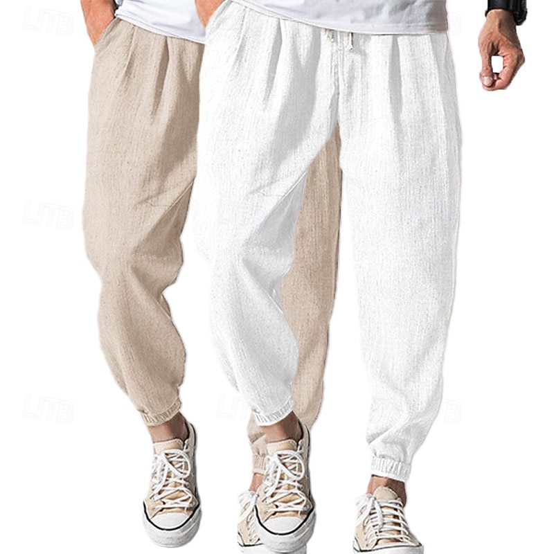 Męskie Uprawiający jogging Lniane spodnie Spodnie Letnie spodnie Luźne spodnie Ściągana na sznurek Elastyczny pas Opakowanie zbiorcze Równina Komfort Oddychający Pełna długość Na zewnątrz Codzienny 2026 - $29.99 –P13