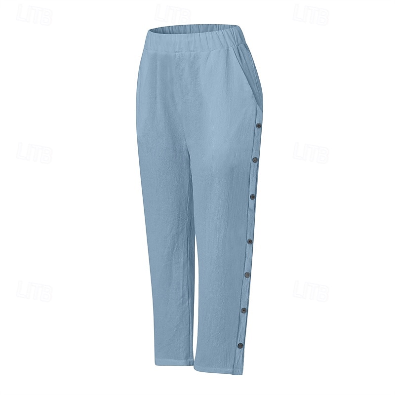 Damen Hose aus Baumwollleinen Abgeschnittene Hose Mode Lässig Knöchellang Mittlere Taille Einfach Elastischer Bund Atmungsaktiv Bequem Straße Alltagskleidung Ausgehen Schwarz Weiß Marineblau 2025 - $25.99 –P14