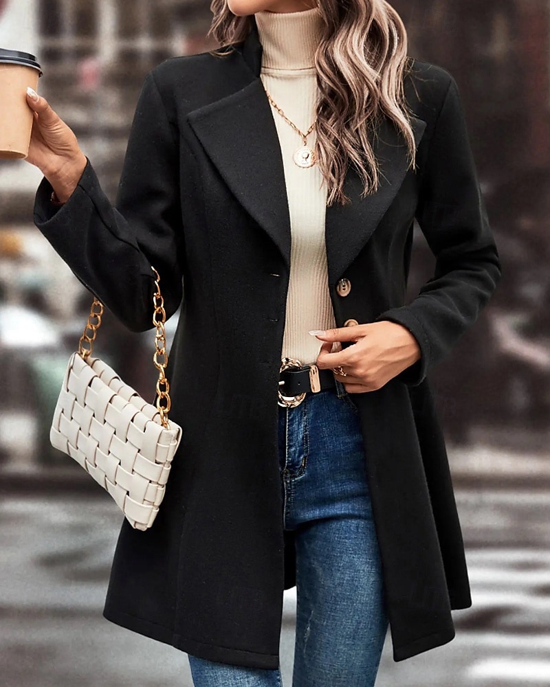 Damen Mantel Warm Bequem Knöpfe Mode Einfach Straße Ferien Einreihig Lang Umlegekragen Normale Passform Langarm Oberbekleidung Schwarz Aprikose Kaffee Herbst Winter 2025 - $27.99 –P11