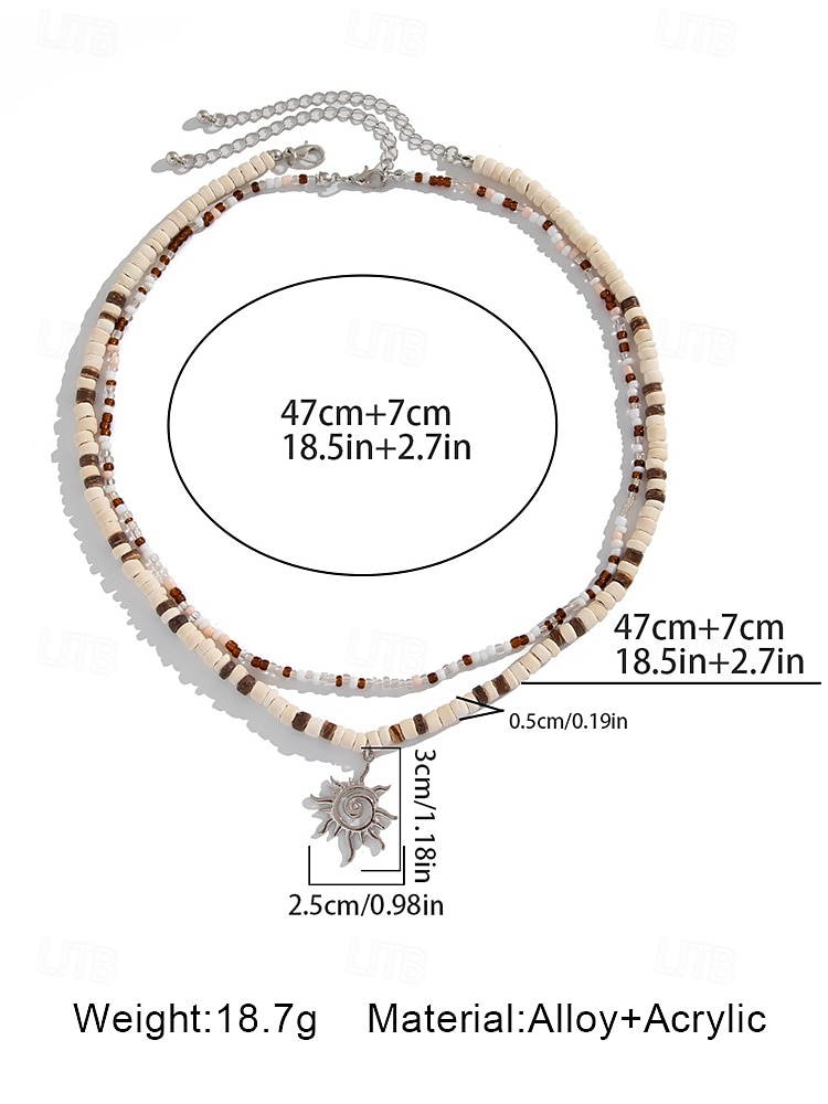 Men's Tribal Beaded Sun Pendant Necklace – Retro Bohemian Layered Jewelry with Adjustable Length for Beach, Festival and Casual Summer Outfits 2025 - $11.99 –P7