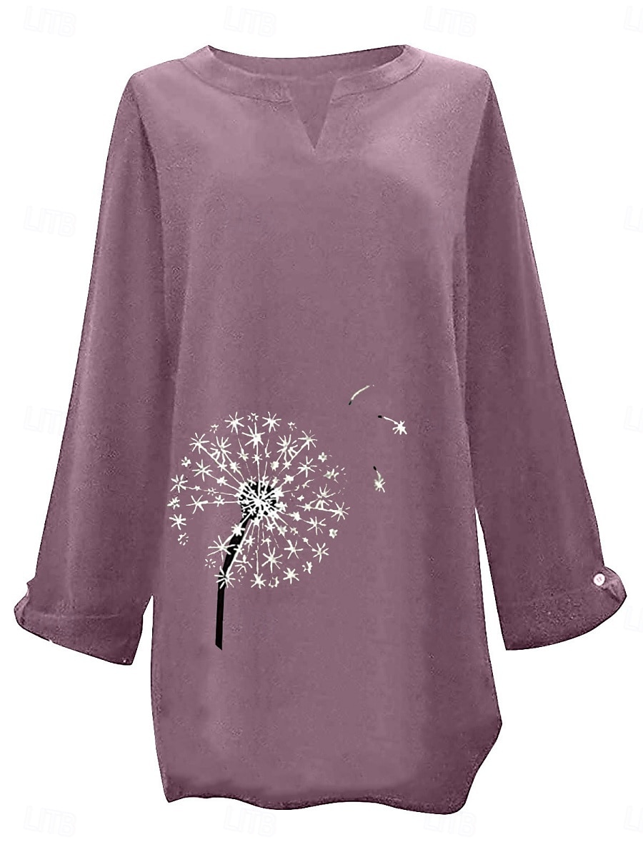 Dames Katoenen linnen overhemden Bloemig Basic Casual Lange mouw Overhemdkraag Normale tops Dagelijks Afdrukken Blozend Roze Marineblauw Fuchsia Groen Zomer Herfst 2025 - $28.99 –P10