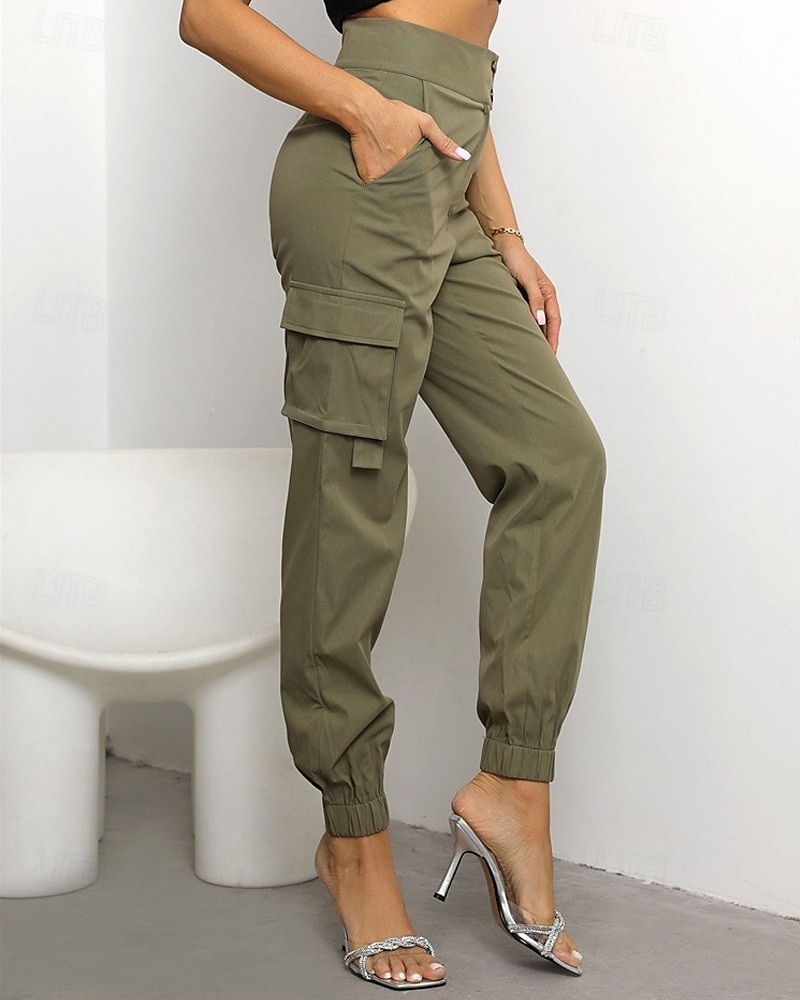 Dámské Kargo kalhoty Běžec Kalhoty Módní Šik ven Plná délka Přírodní Jednobarevné Kapsy Pohodlné Lehce elastické Sporty a outdoor Denní nošení Tmavěhnědá Tmavě červená Černá Armádní zelená Léto Jaro 2025 - $24.99 –P1