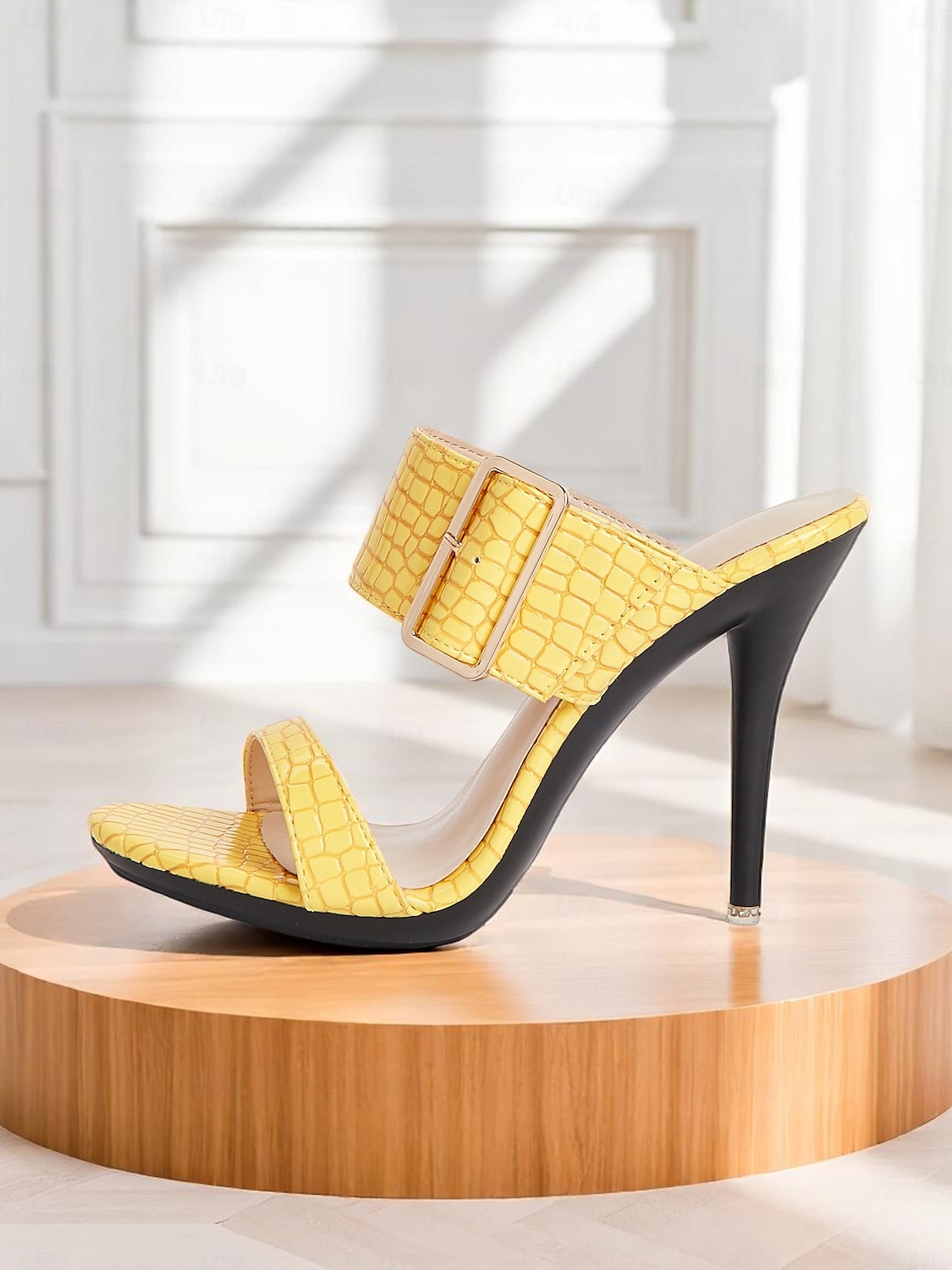 Sandales à talons hauts jaunes à motif crocodile pour femmes avec bride à boucle - Chaussures de soirée audacieuses à bout ouvert pour la vie nocturne, les clubs et les événements estivaux de 2025 ? $42.99 –P3