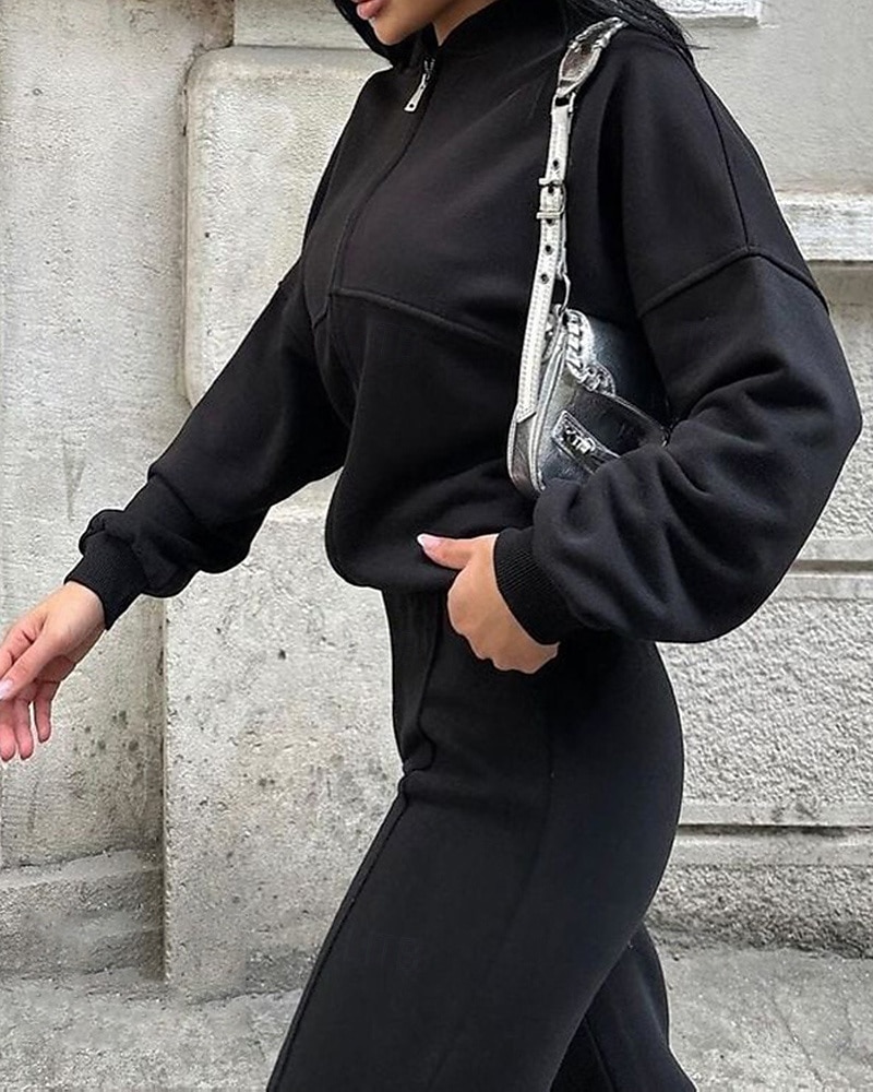 2026年 女性用 トラックスーツ スウェットパンツ トラックパンツ ジッパーポケット ソリッド スーツウェア 春 秋 ダークグレー ブラック ジム しつけ用品 ランニング 防風 長袖 スポーツ アクティブウェア マイクロエラスティック レギュラー  コレクション – $40.99 –P11