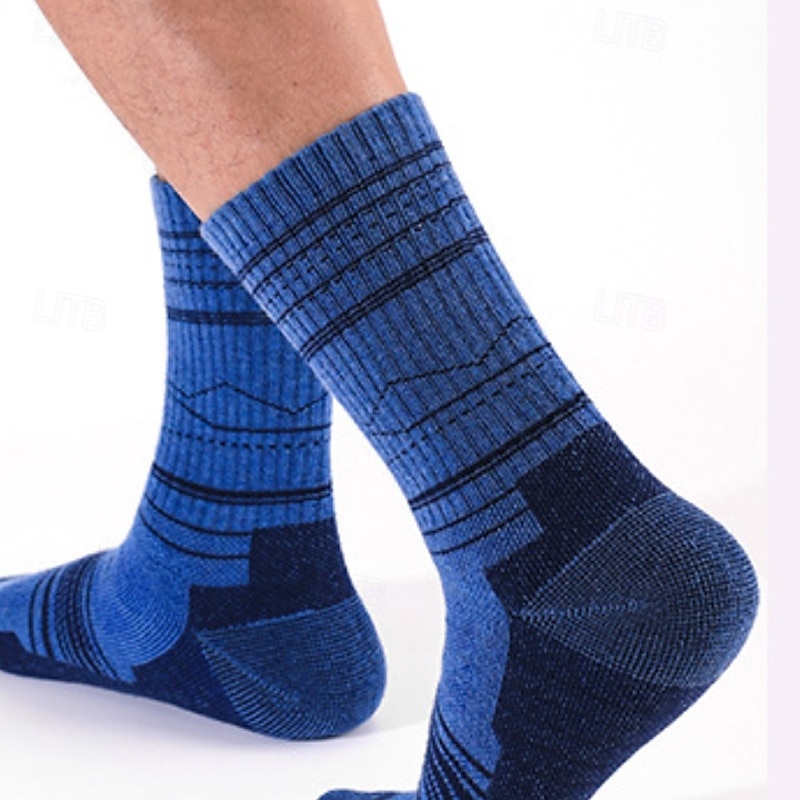 1 Pair Men's merino wool socks Hiking Socks Running Socks Sports Socks Thermal Warm Breathable Anti Blister Thick Winter Outdoor mid crew Patchwork Merino Wool Black Yellow Cream for Ski / Snowboard 2026 - $11.49 –P9