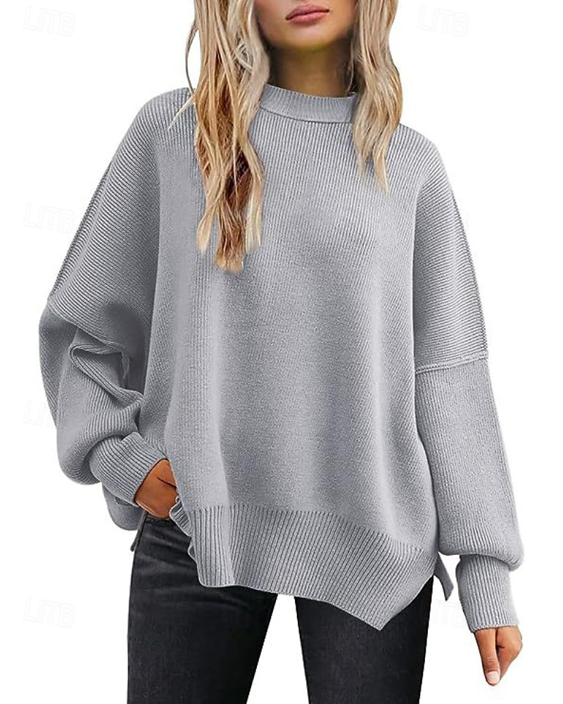 Women's Sweater Pullover Casual Solid Color Ribbed Crew Neck Knitted Long Sleeve Regular Tops Knit Going out Weekend Black White Fall 2025 - $28.99 –P5