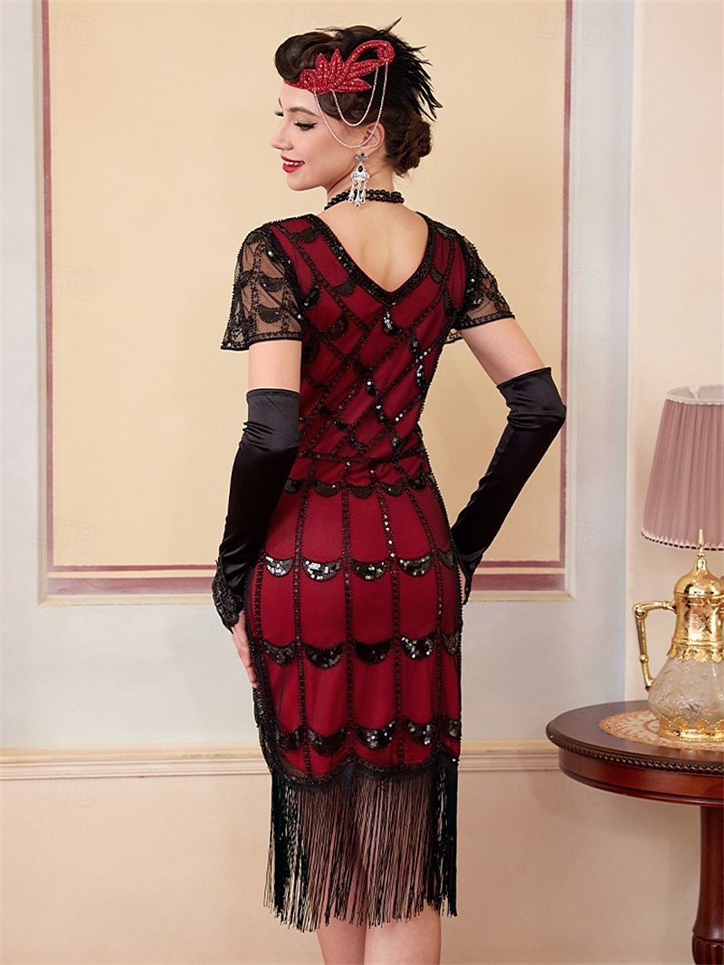 Retro Řvoucí 20s 20. léta 20. století Bubenové šaty Šaty Úbory Velký Gatsby Svatební host Flitry Třásně Maškarní kostým Dámské Vánoce předvečer Všech svatých Karneval Párty a večer Svatební hostina 2025 - $51.99 –P5