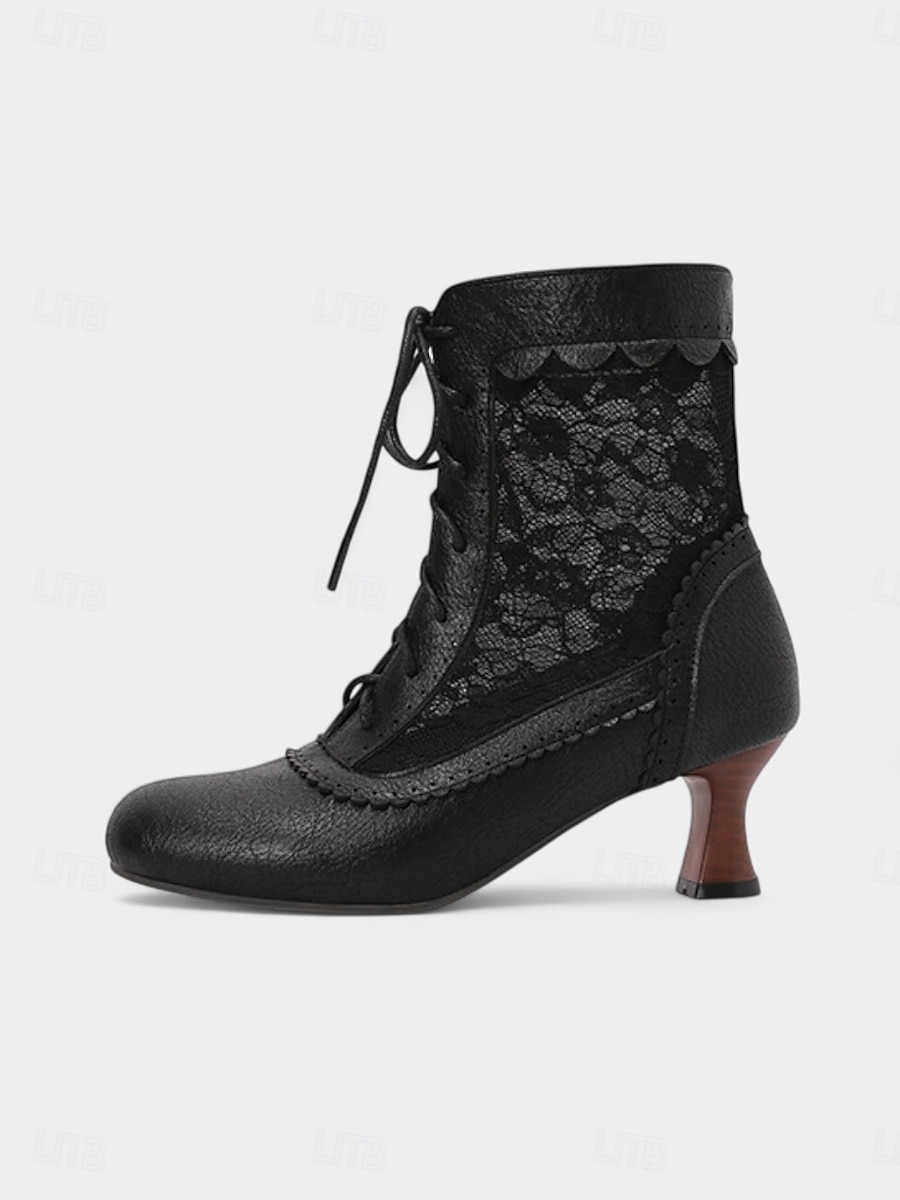 Botas femininas vintage dos anos 1930, com cadarço, brancas, com inserções de renda floral – saltos elegantes em estilo retrô para eventos formais, casamentos e festas de 2025 por $54.99 –P15
