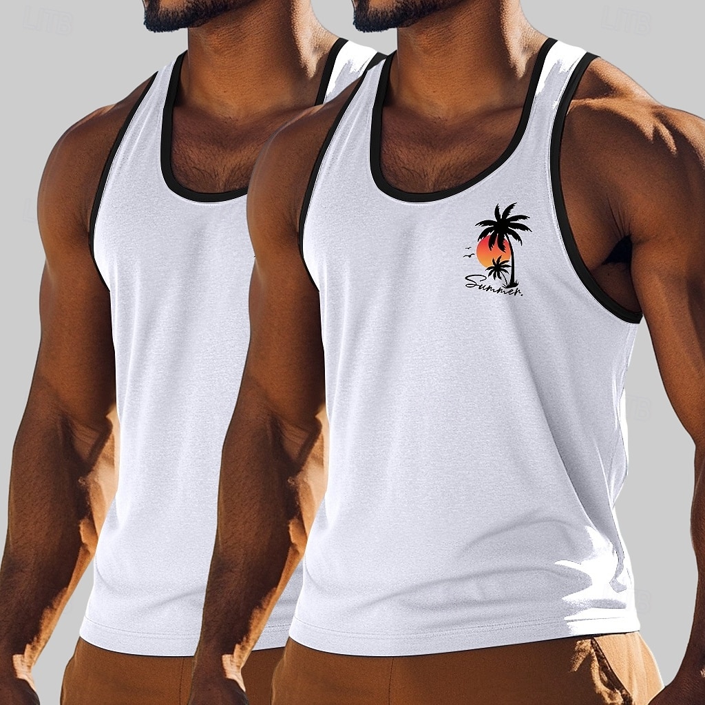 Per uomo Canotta Maglietta smanicata Maglietta senza maniche Canotta Muscolare Senza Maniche Girocollo Estate Albero di Cocco Sport Moda Casual 2 Pezzi Confezione multipla Stampato Casuale Spiaggia del 2026 a $18.99 –P8