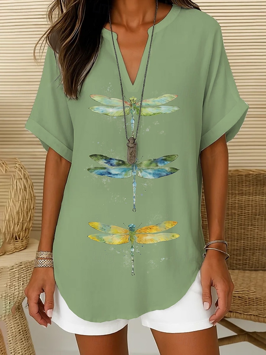 Women's Boho Shirt Graphic Animal Bohemia Vintage Daily Short Sleeve V Neck Regular Tops Daily Holiday Semi Formal White Light Green Royal Blue Blue Purple Summer Spring 2025 - $23.99 –P4