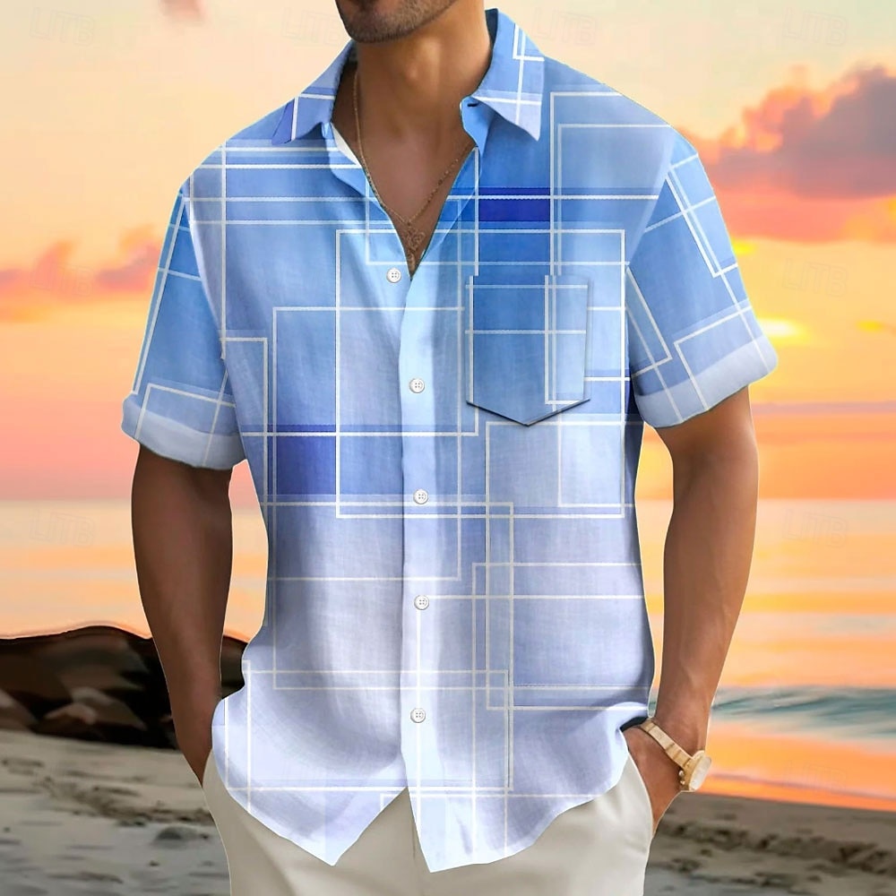 Voor heren Geometrisch Verloop Lijn Overhemd Zomer overhemd Overhemd met knopen Korte mouw Mode-casual Buiten Vakantie Dagelijks gebruik Zomer Lente Strijkijzer 3D-afdrukken shirts met kraag Voorste 2025 - $23.99 –P4
