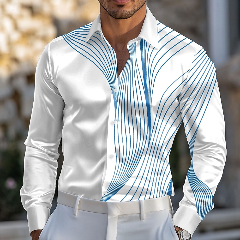 Herren Geometrisch Farbverlauf Wellen Satinhemd Kleidhemd Knopfhemd Langarm Modisch lässig Urlaub Täglich Sommer Frühling Herbst Umlegekragen Hemden mit Kragen 3D-Druck Gelb Blau Purpur Grün Grau 2025 - $31.99 –P1